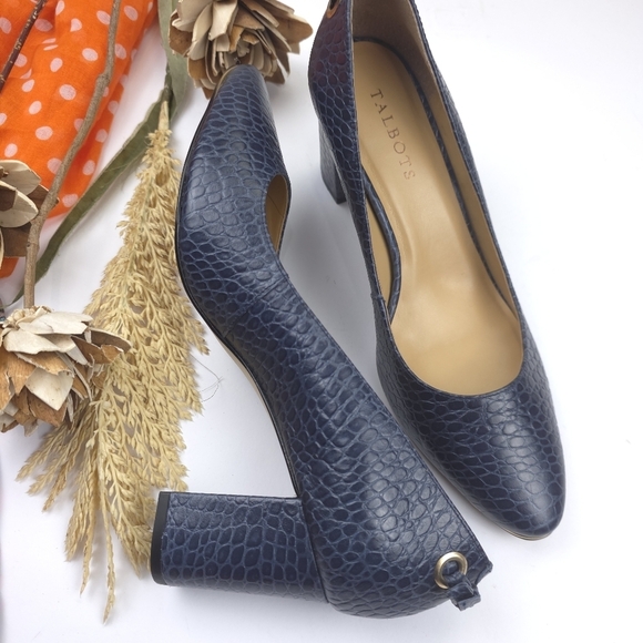 Talbots Shoes - Talbots Women's Blue Embossed Block Heels Pumps Sz 9.5m